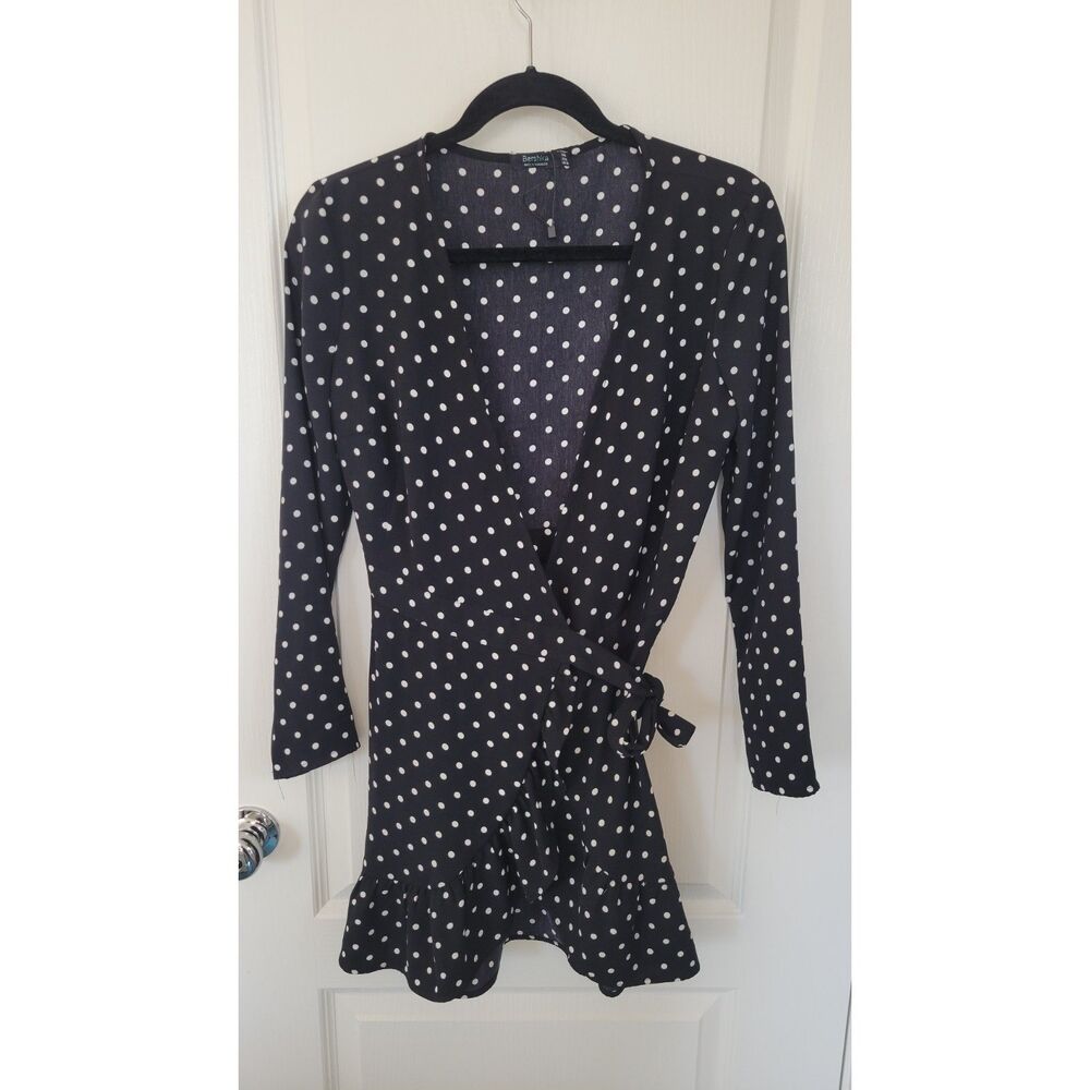 Bershka Polka Dot Black White Wrap Dress